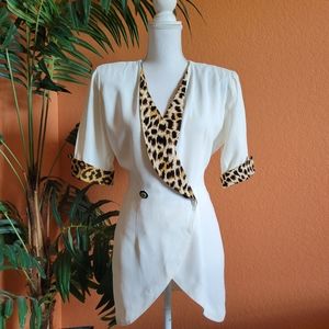 Vintage Brett Alixander Top Blazer Animal Print Leopard 10 Cream Buttons